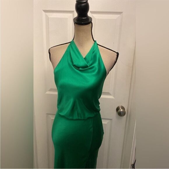 Amanda Uprichard Elegant Green Satin  100% silk Halter Dress, XS - Picture 10 of 16